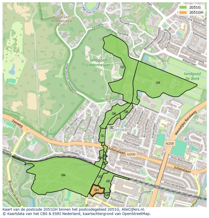 Afbeelding van het postcodegebied 2051 GH op de kaart.