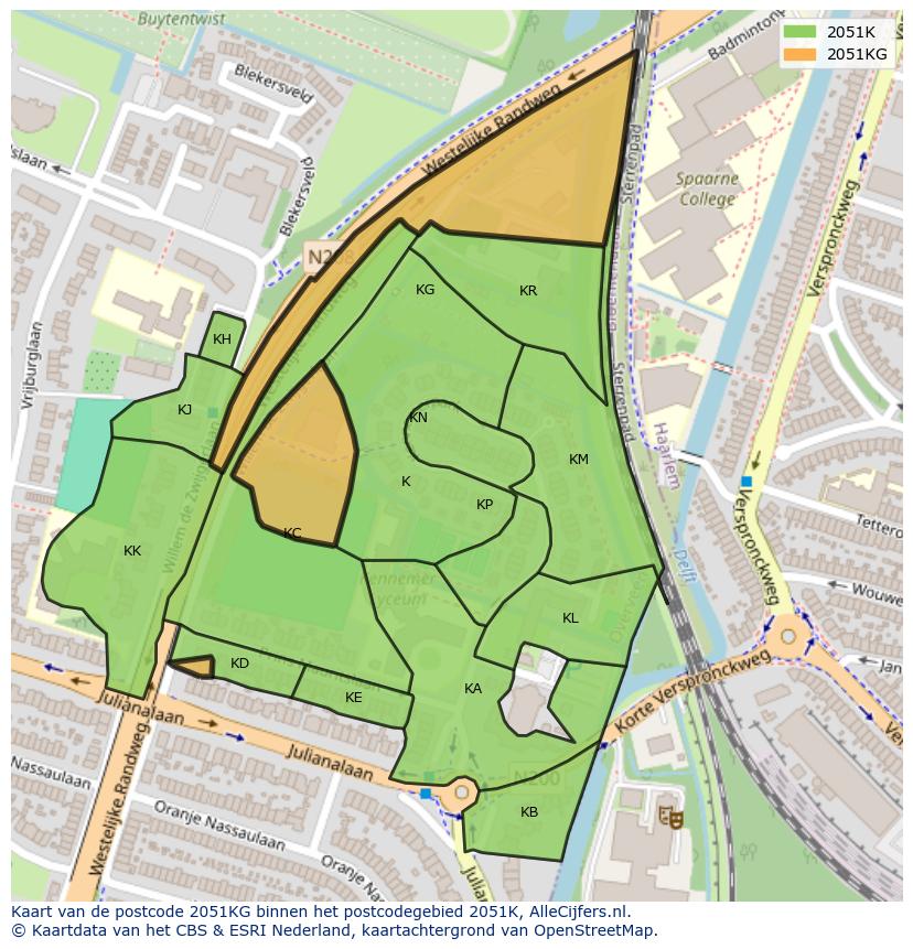 Afbeelding van het postcodegebied 2051 KG op de kaart.