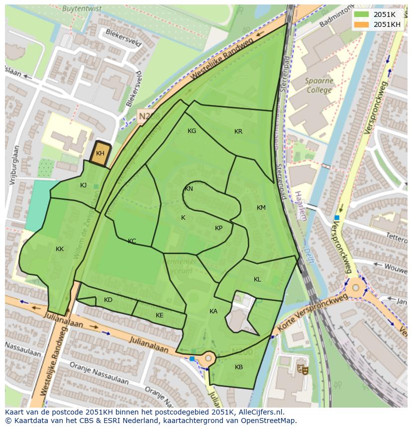 Afbeelding van het postcodegebied 2051 KH op de kaart.