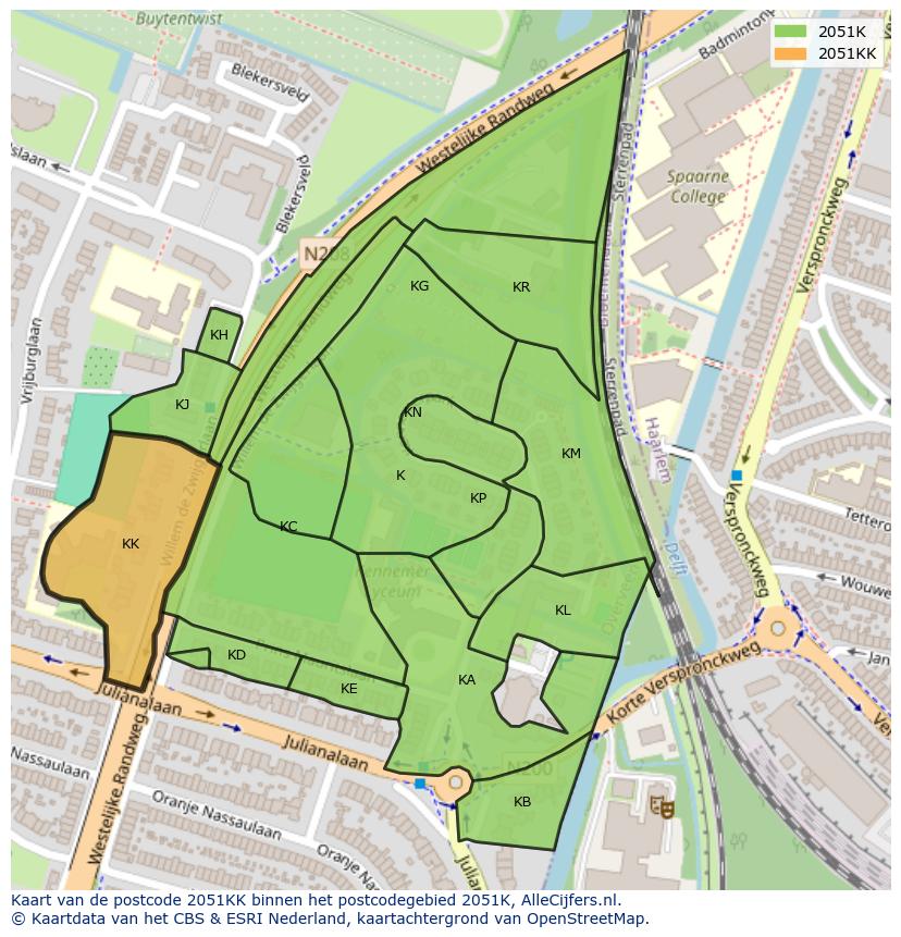 Afbeelding van het postcodegebied 2051 KK op de kaart.