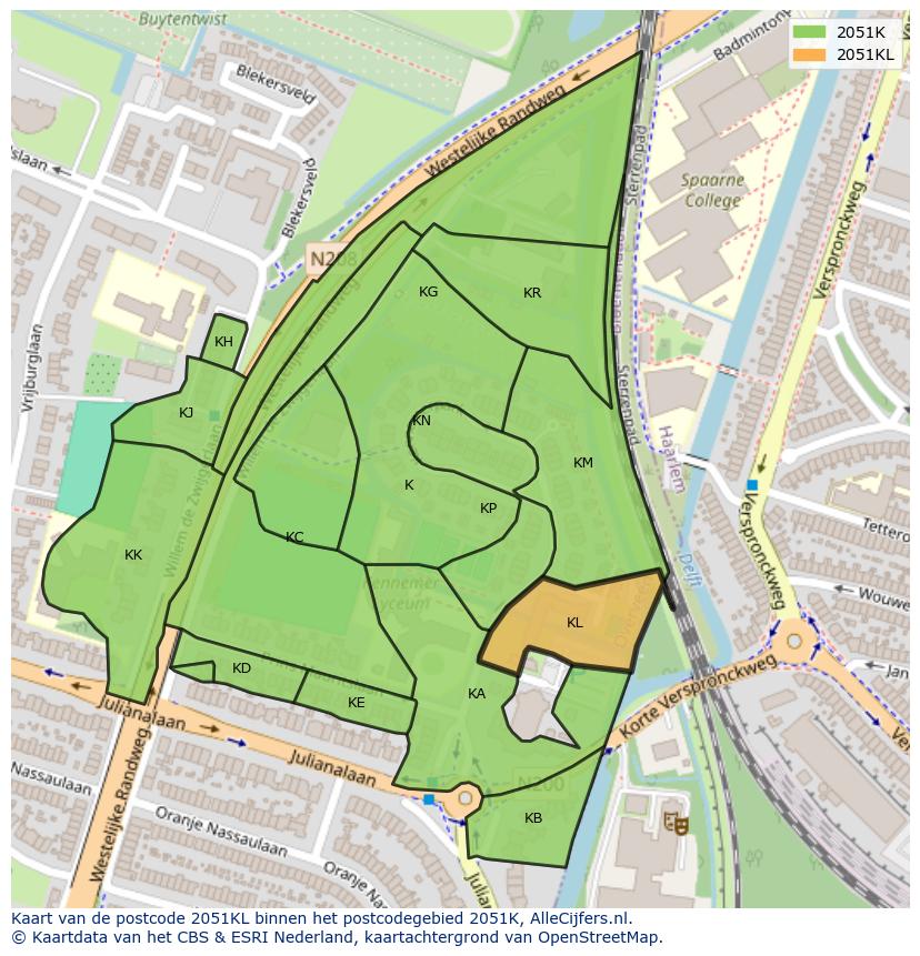 Afbeelding van het postcodegebied 2051 KL op de kaart.