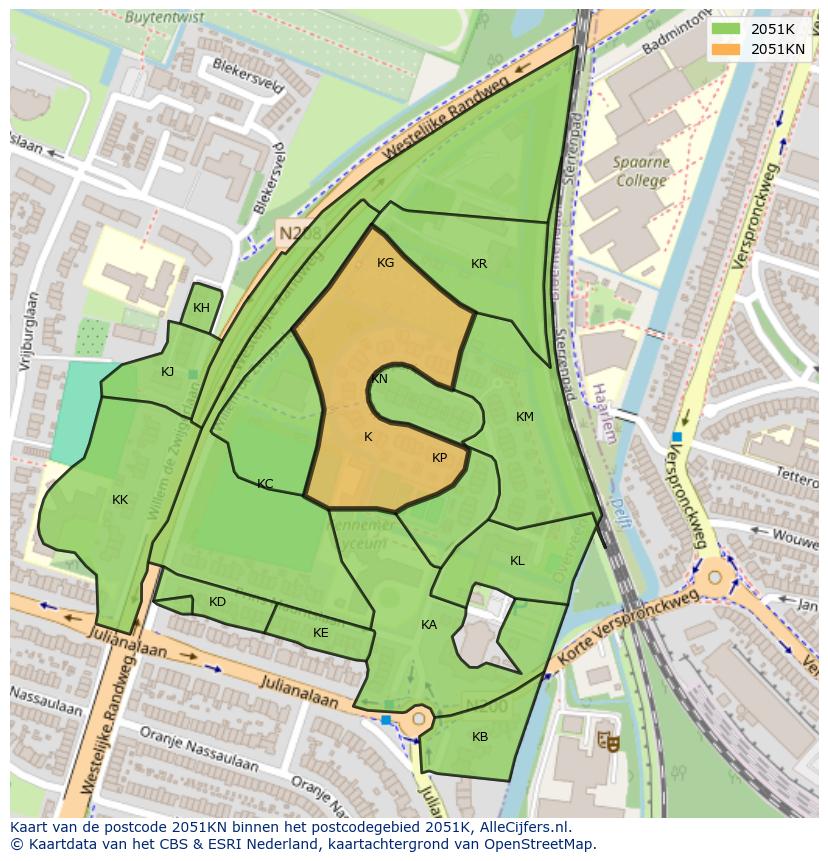Afbeelding van het postcodegebied 2051 KN op de kaart.