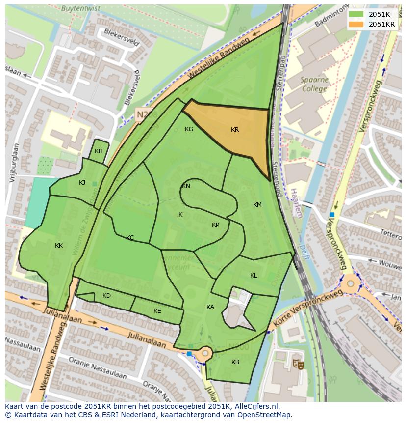 Afbeelding van het postcodegebied 2051 KR op de kaart.