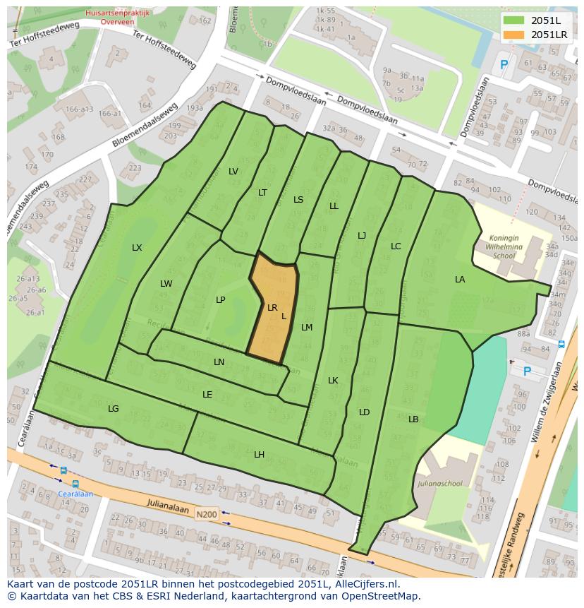 Afbeelding van het postcodegebied 2051 LR op de kaart.