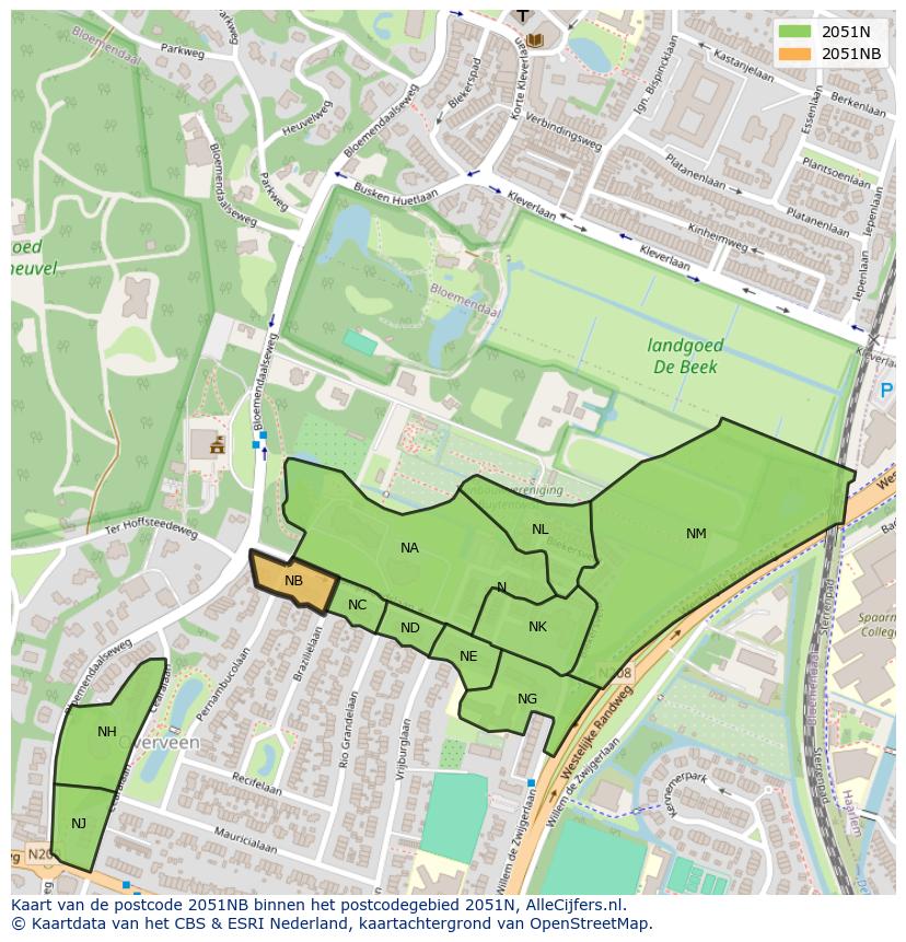 Afbeelding van het postcodegebied 2051 NB op de kaart.