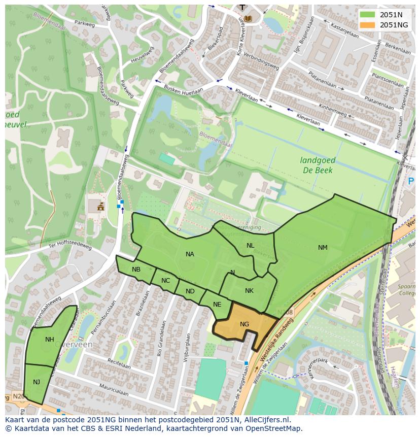 Afbeelding van het postcodegebied 2051 NG op de kaart.
