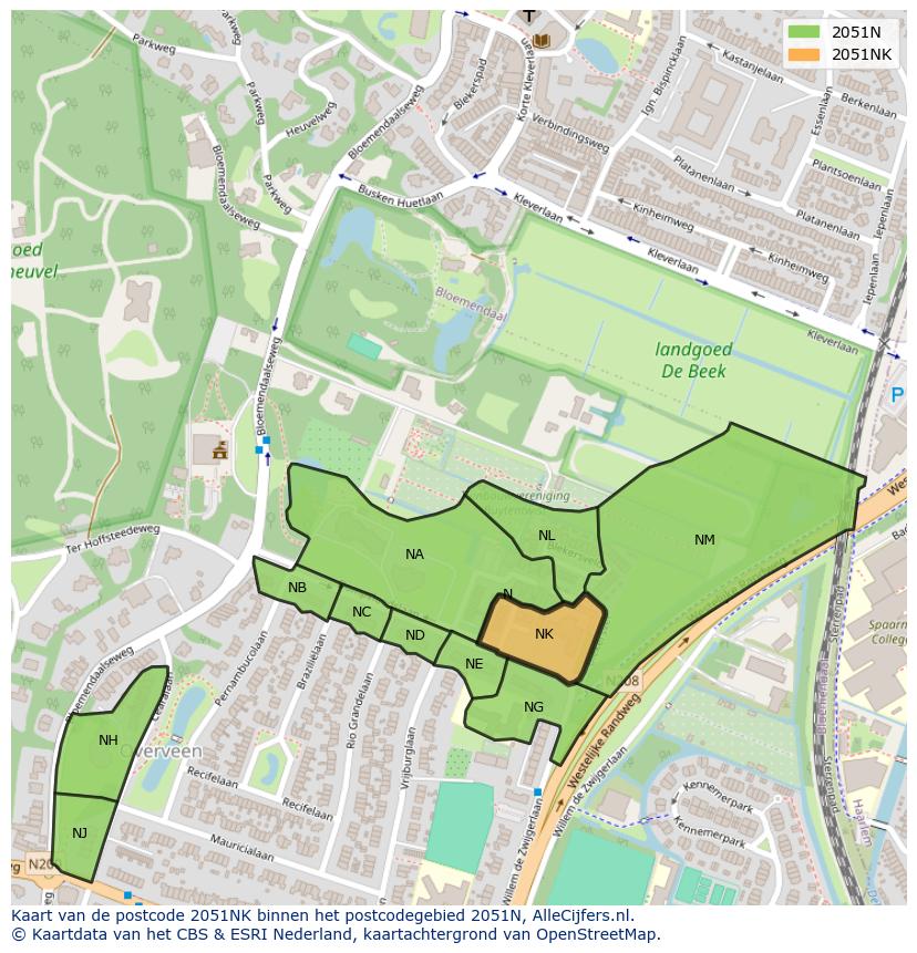 Afbeelding van het postcodegebied 2051 NK op de kaart.