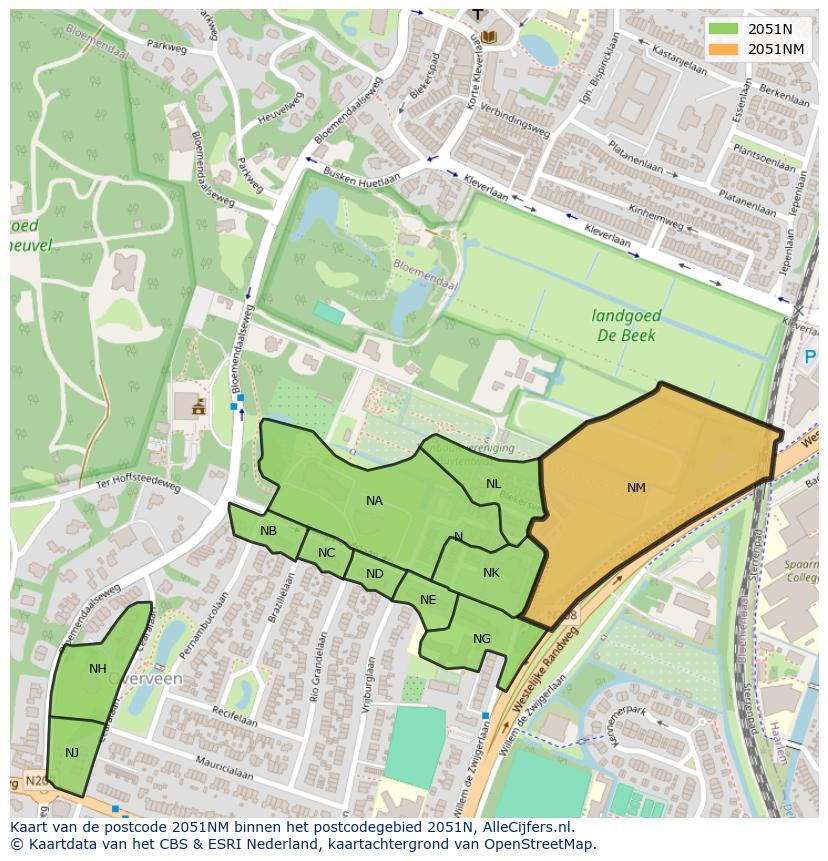 Afbeelding van het postcodegebied 2051 NM op de kaart.