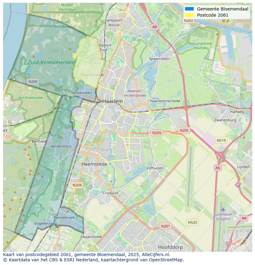 Afbeelding van het postcodegebied 2061 op de kaart.