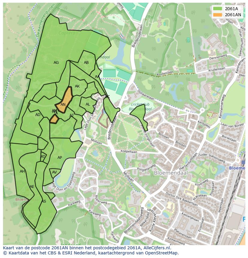 Afbeelding van het postcodegebied 2061 AN op de kaart.