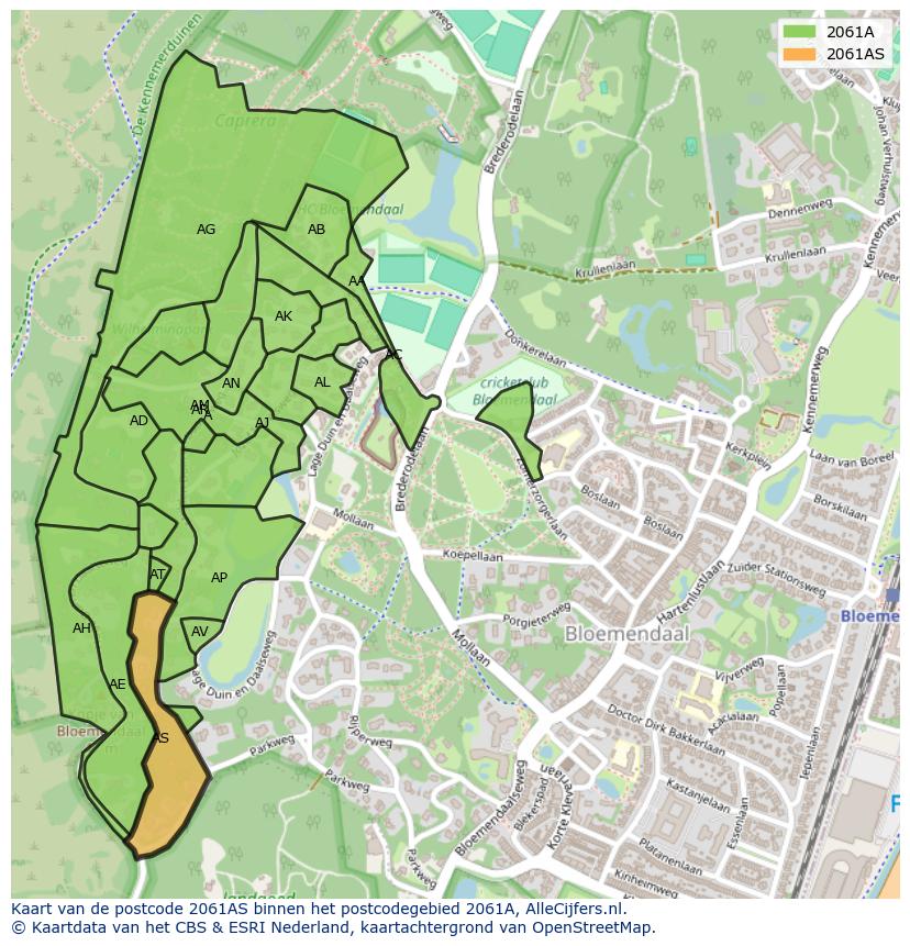 Afbeelding van het postcodegebied 2061 AS op de kaart.