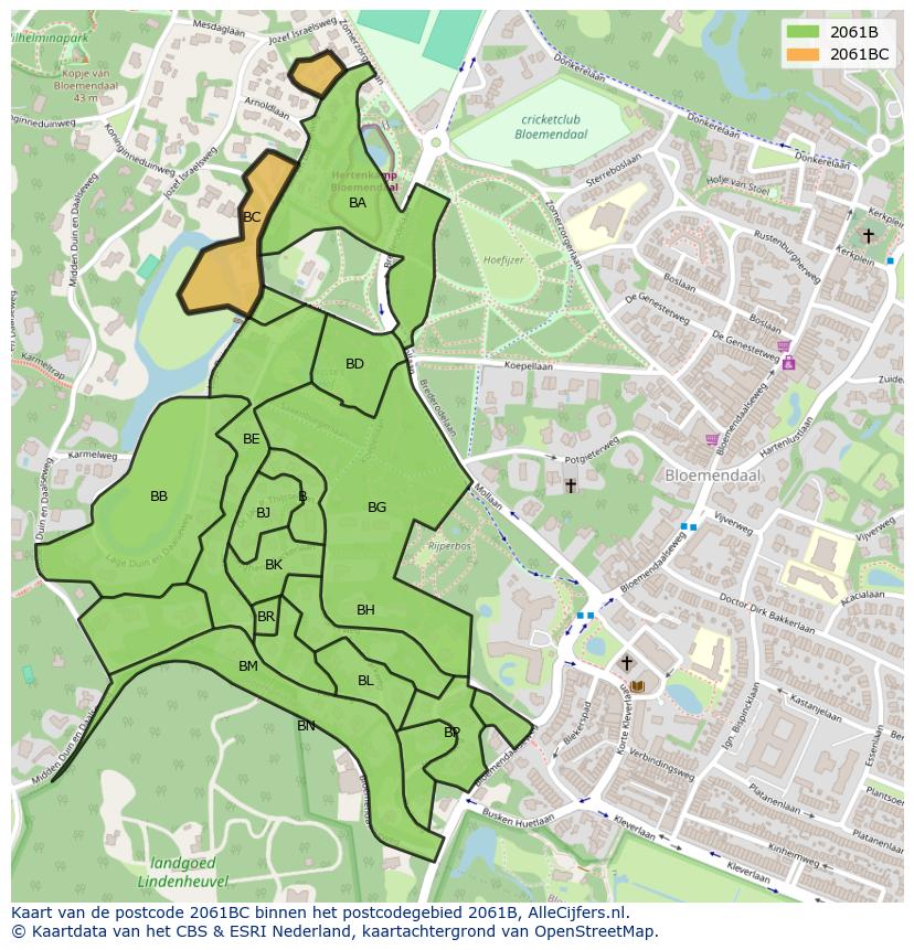 Afbeelding van het postcodegebied 2061 BC op de kaart.