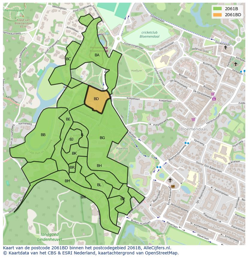 Afbeelding van het postcodegebied 2061 BD op de kaart.