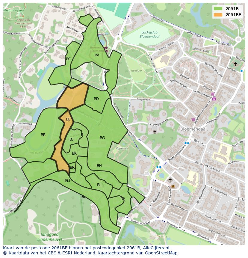 Afbeelding van het postcodegebied 2061 BE op de kaart.