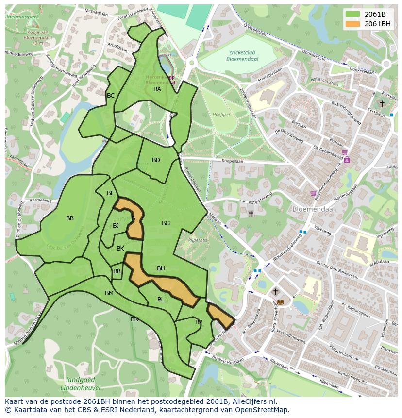 Afbeelding van het postcodegebied 2061 BH op de kaart.
