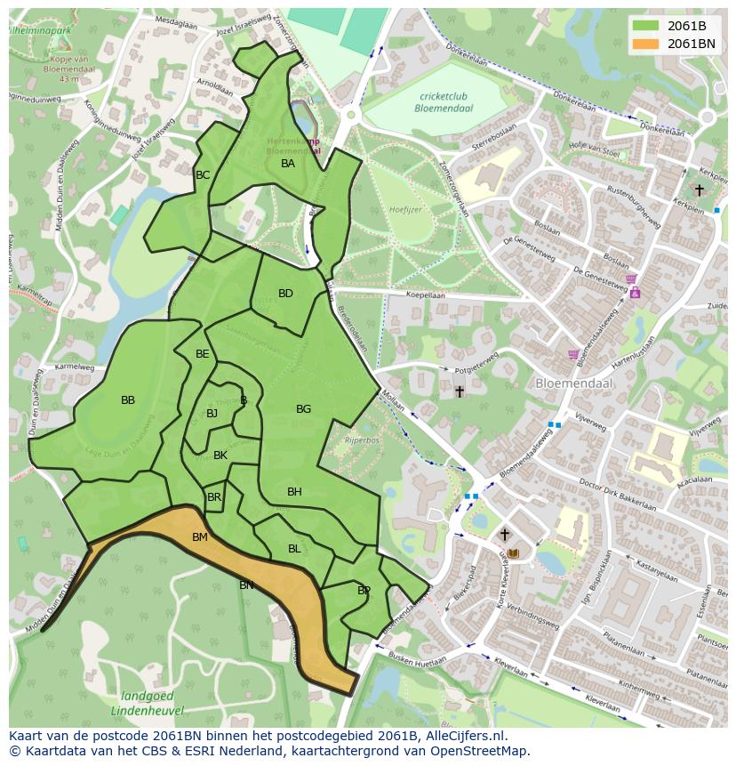Afbeelding van het postcodegebied 2061 BN op de kaart.
