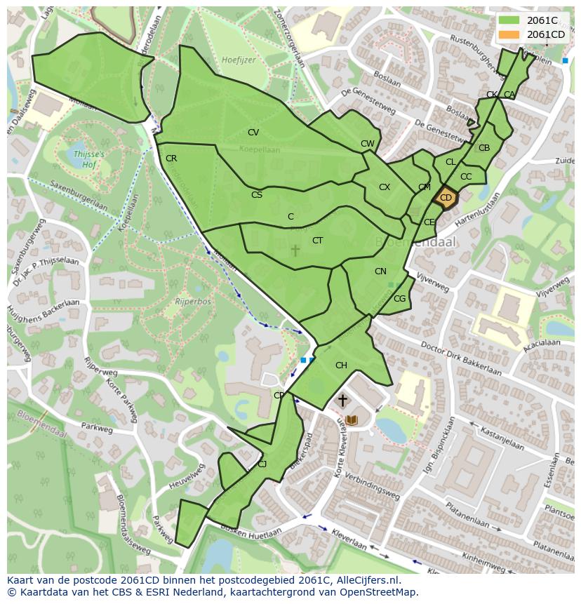 Afbeelding van het postcodegebied 2061 CD op de kaart.