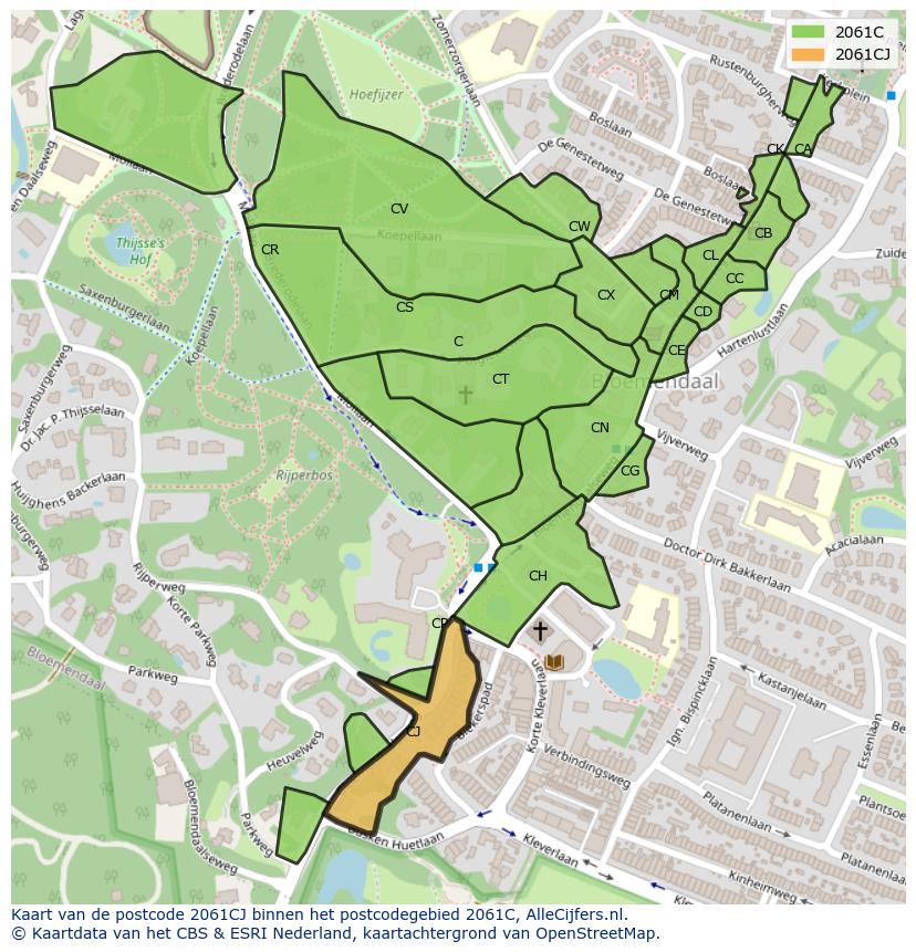 Afbeelding van het postcodegebied 2061 CJ op de kaart.