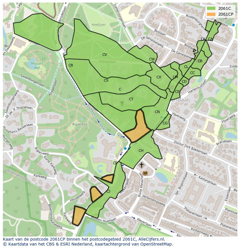 Afbeelding van het postcodegebied 2061 CP op de kaart.