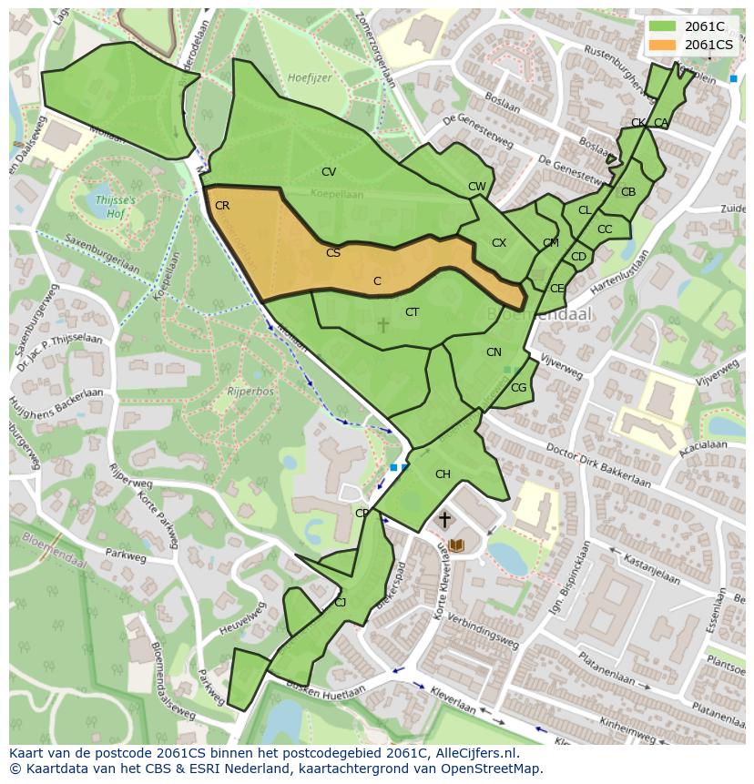 Afbeelding van het postcodegebied 2061 CS op de kaart.