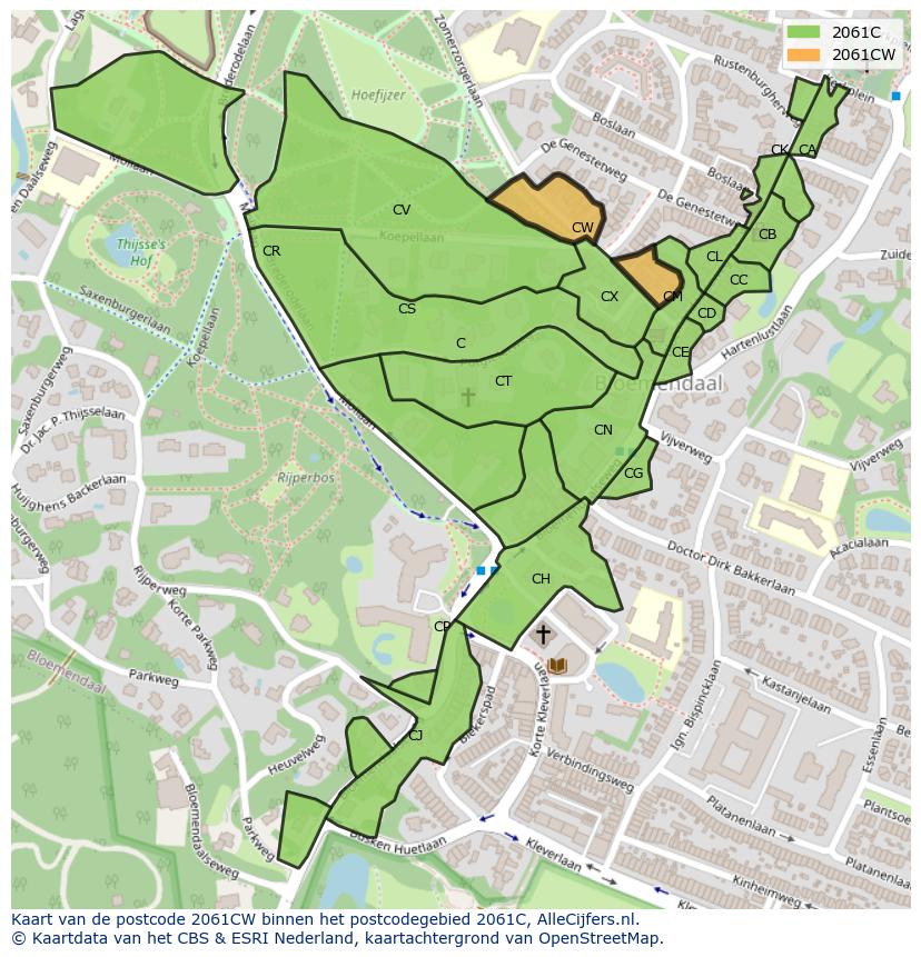 Afbeelding van het postcodegebied 2061 CW op de kaart.
