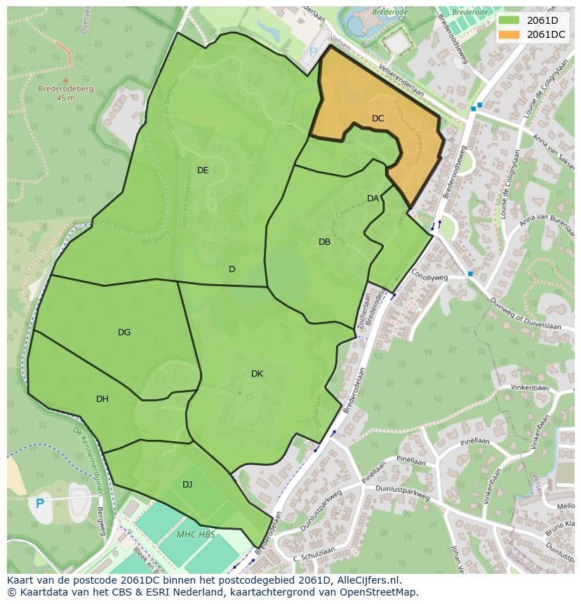 Afbeelding van het postcodegebied 2061 DC op de kaart.