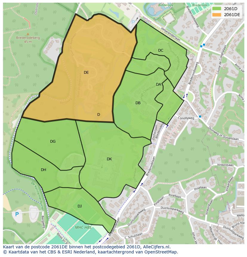 Afbeelding van het postcodegebied 2061 DE op de kaart.