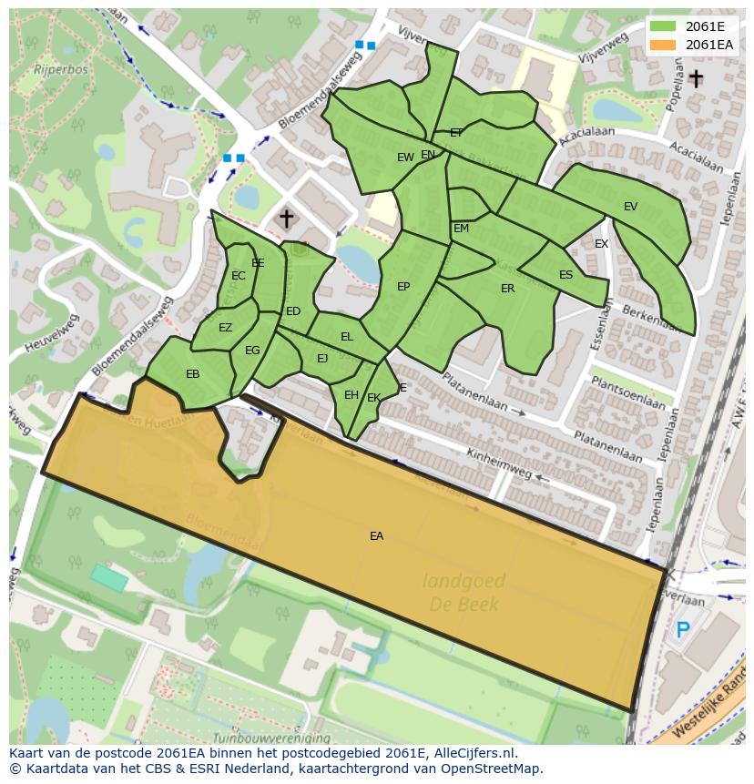 Afbeelding van het postcodegebied 2061 EA op de kaart.