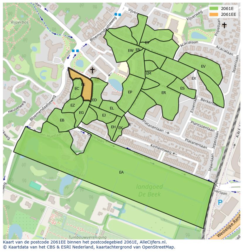 Afbeelding van het postcodegebied 2061 EE op de kaart.