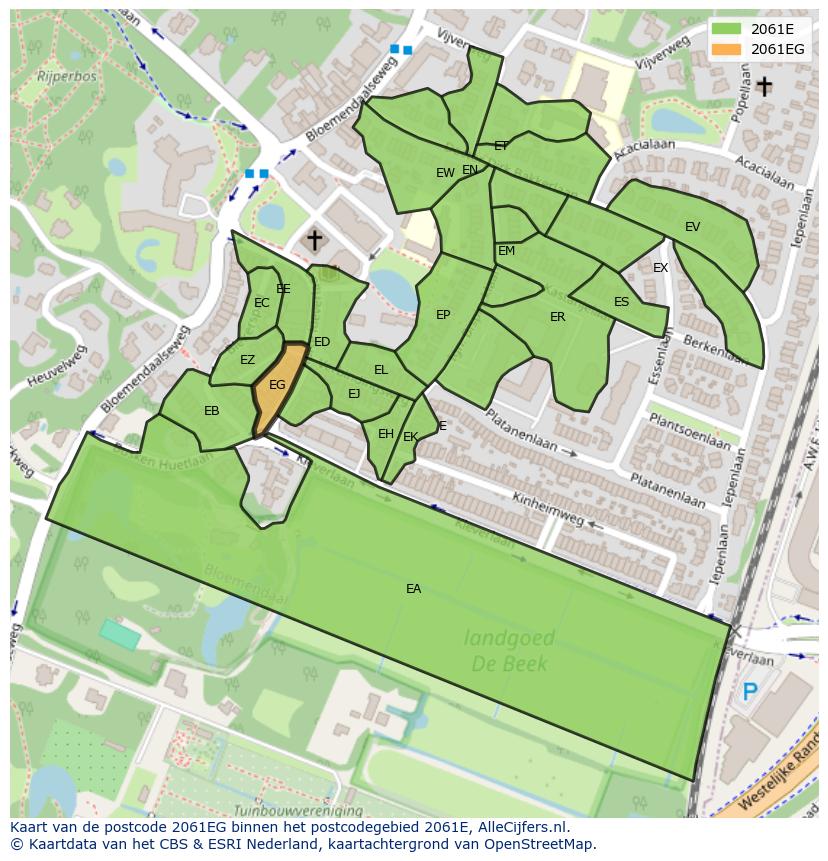 Afbeelding van het postcodegebied 2061 EG op de kaart.