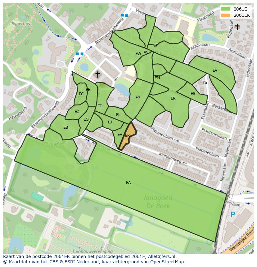 Afbeelding van het postcodegebied 2061 EK op de kaart.