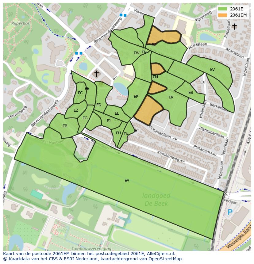 Afbeelding van het postcodegebied 2061 EM op de kaart.
