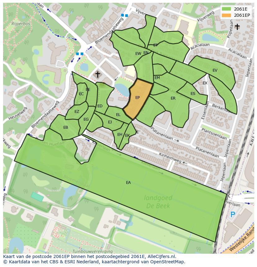 Afbeelding van het postcodegebied 2061 EP op de kaart.