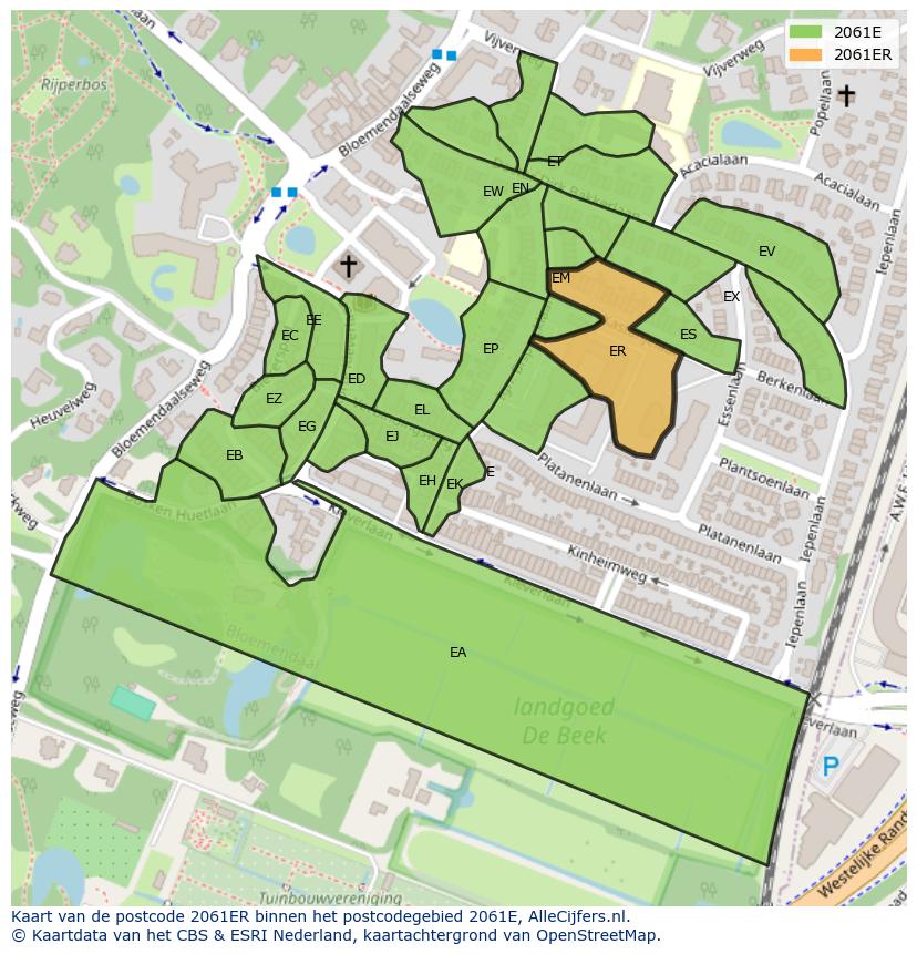 Afbeelding van het postcodegebied 2061 ER op de kaart.