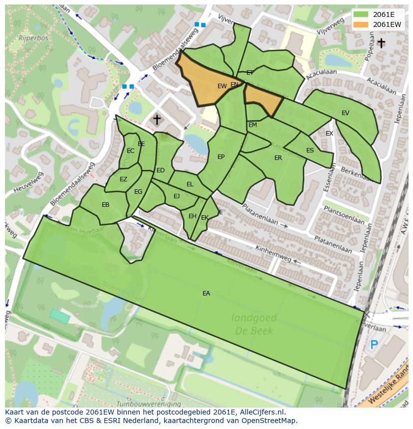 Afbeelding van het postcodegebied 2061 EW op de kaart.