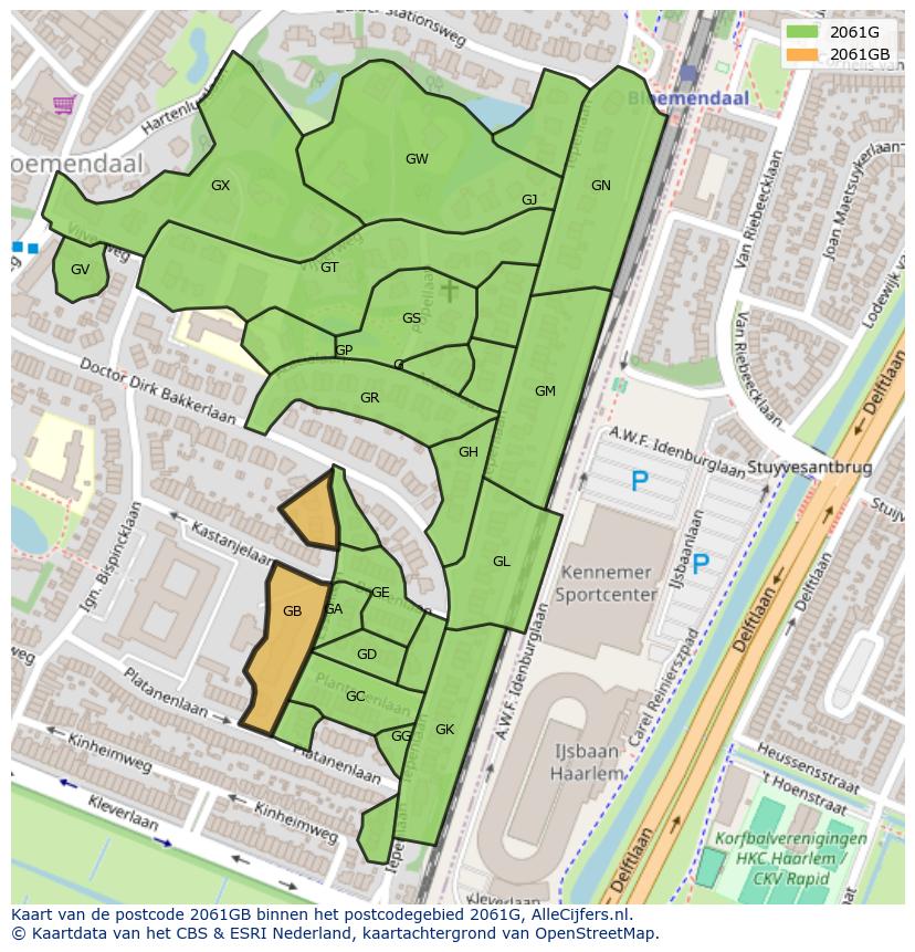 Afbeelding van het postcodegebied 2061 GB op de kaart.