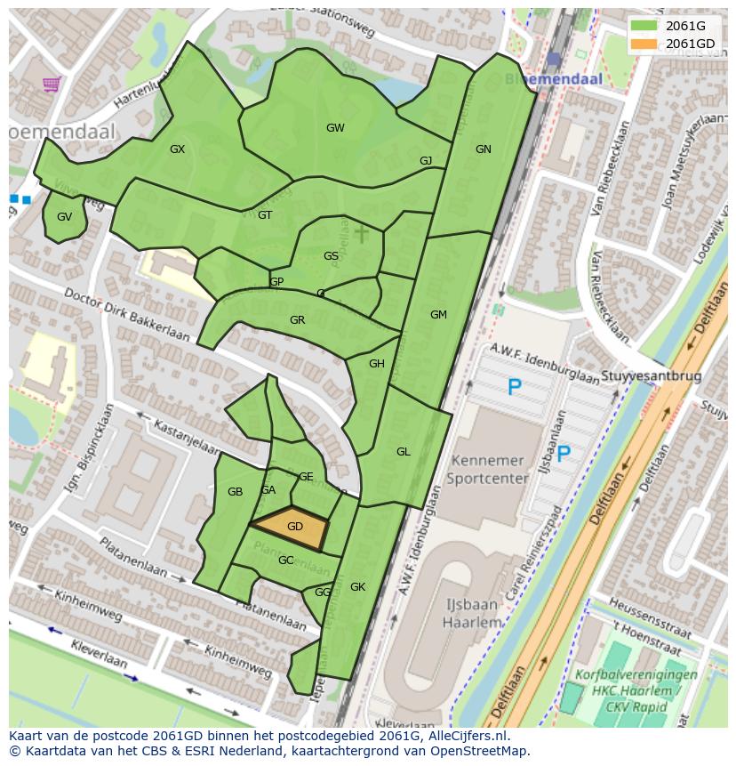 Afbeelding van het postcodegebied 2061 GD op de kaart.