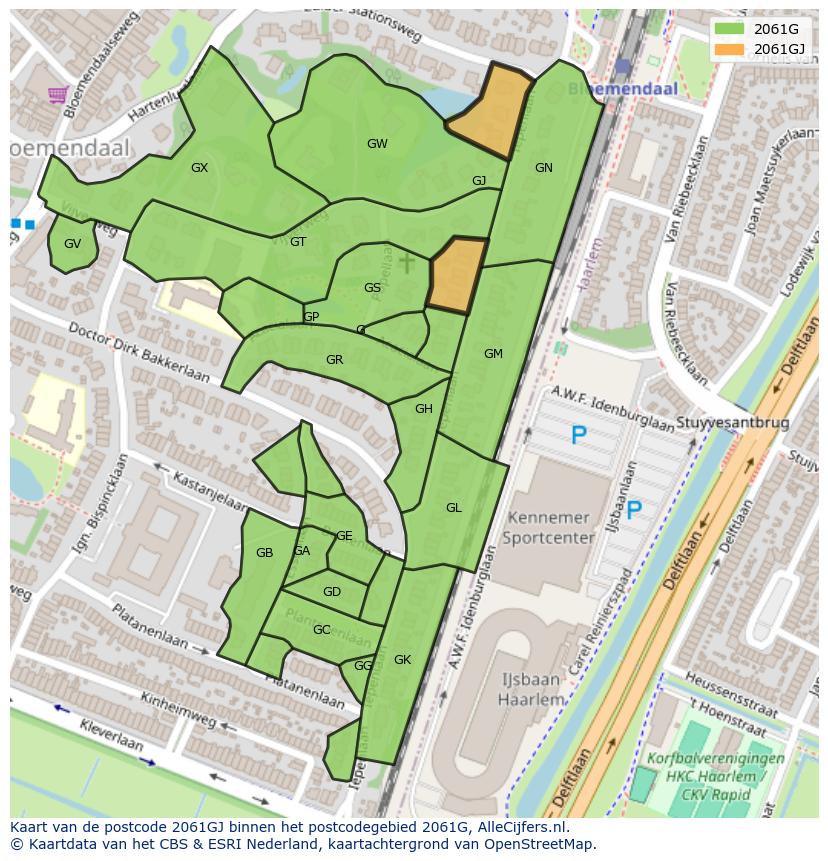 Afbeelding van het postcodegebied 2061 GJ op de kaart.