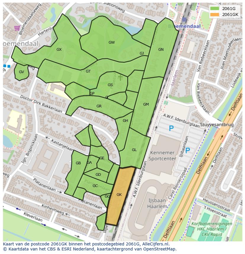 Afbeelding van het postcodegebied 2061 GK op de kaart.