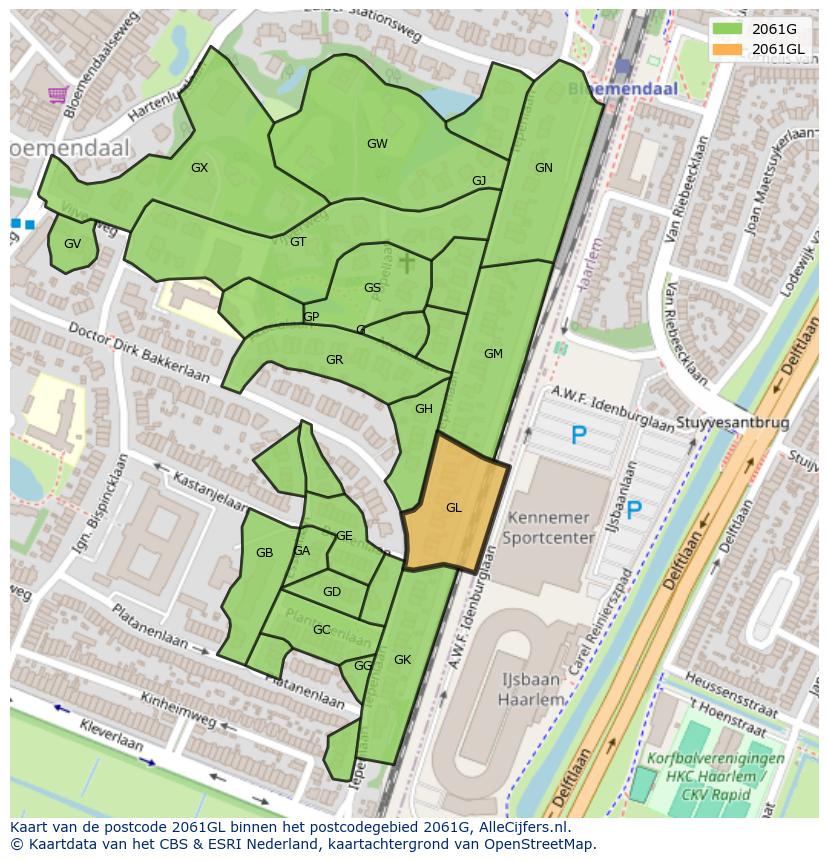 Afbeelding van het postcodegebied 2061 GL op de kaart.