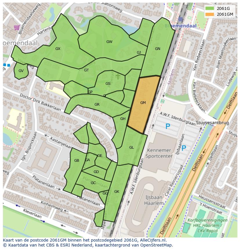 Afbeelding van het postcodegebied 2061 GM op de kaart.