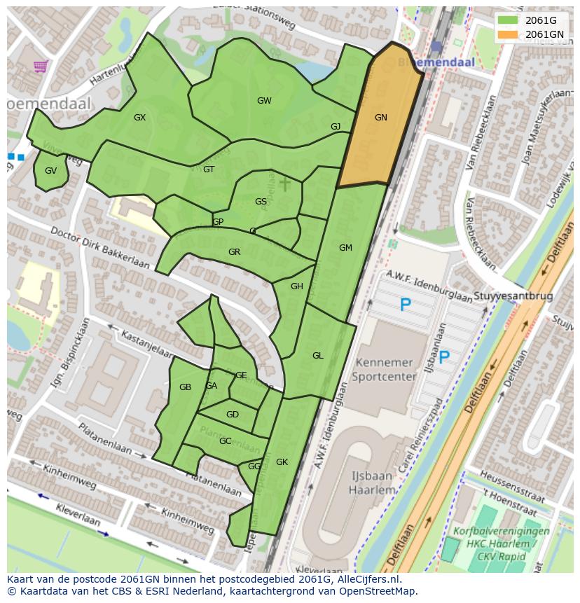 Afbeelding van het postcodegebied 2061 GN op de kaart.