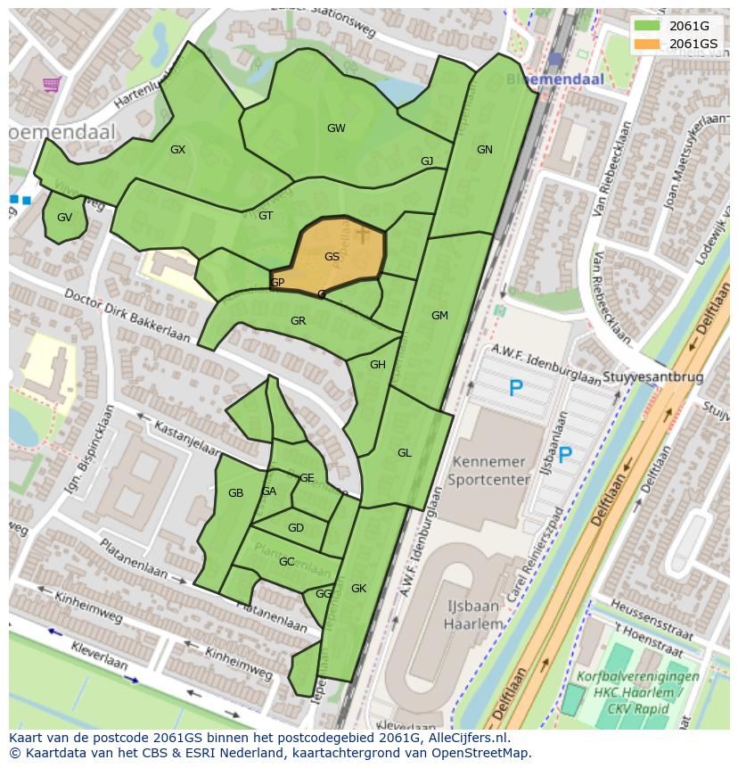 Afbeelding van het postcodegebied 2061 GS op de kaart.