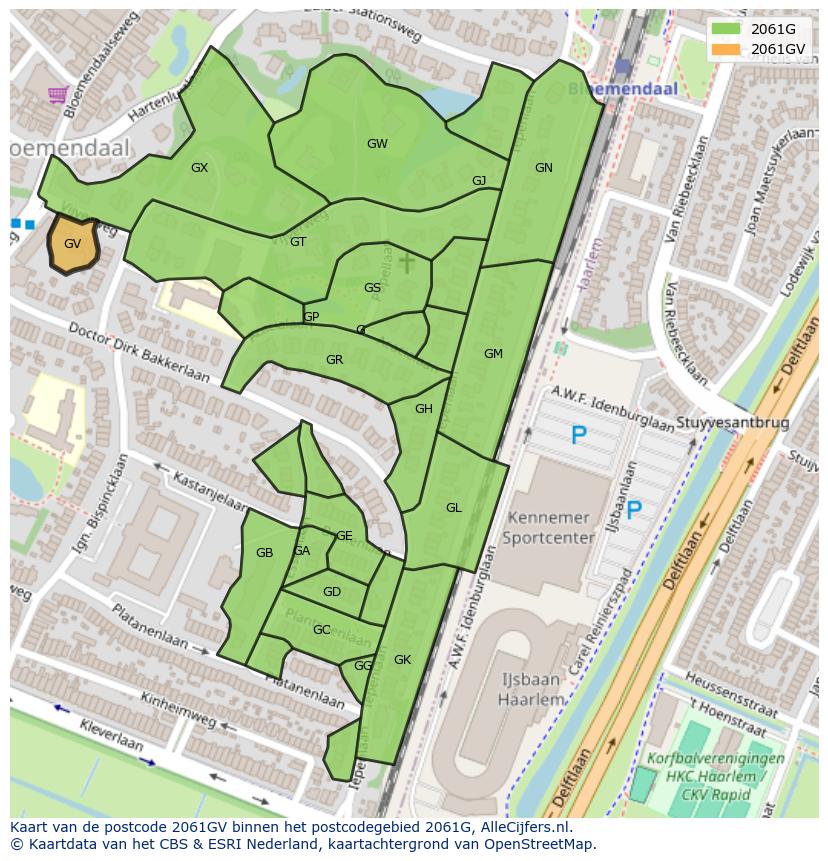 Afbeelding van het postcodegebied 2061 GV op de kaart.