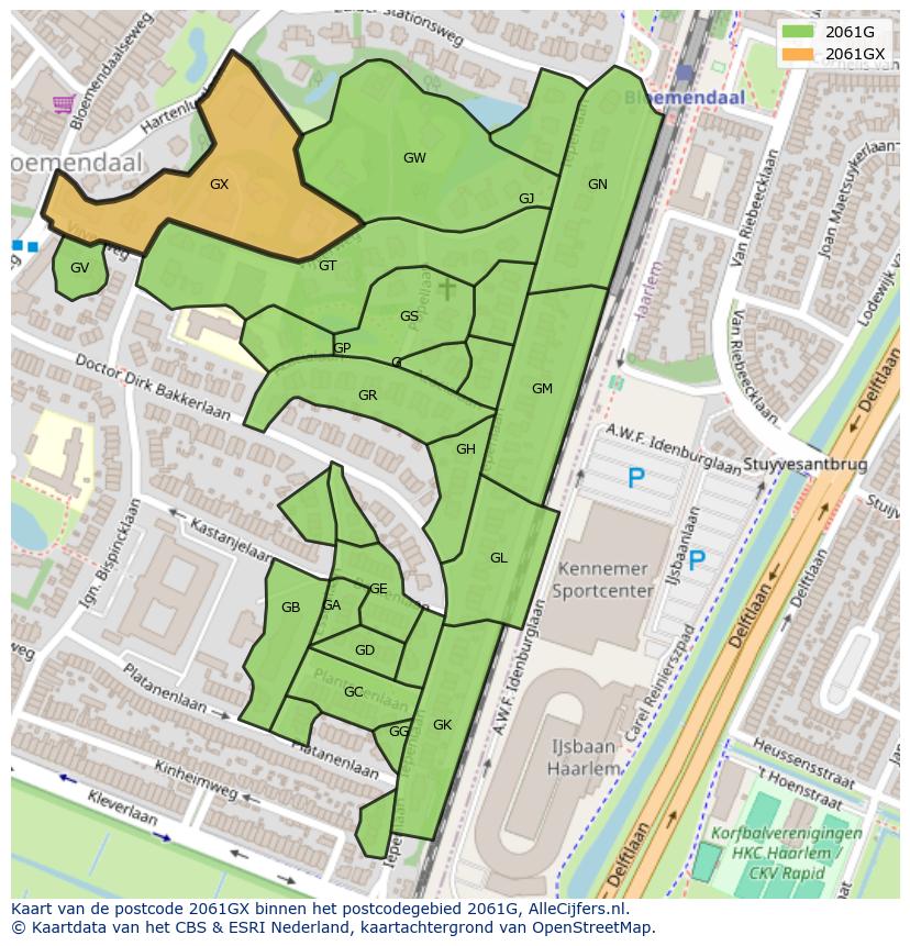 Afbeelding van het postcodegebied 2061 GX op de kaart.