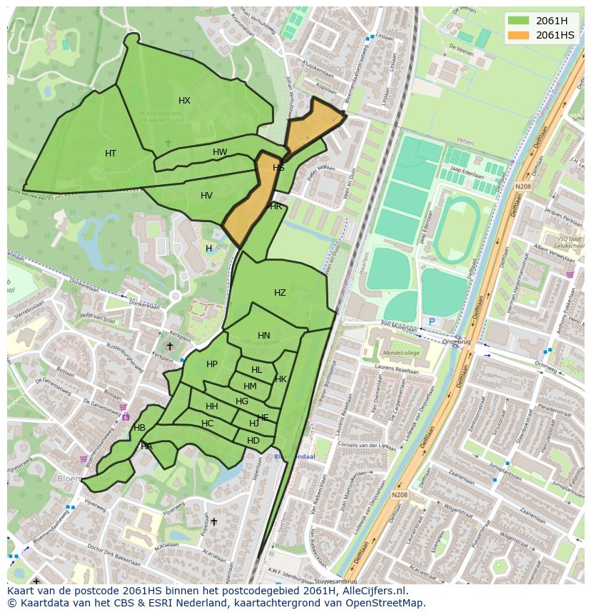 Afbeelding van het postcodegebied 2061 HS op de kaart.
