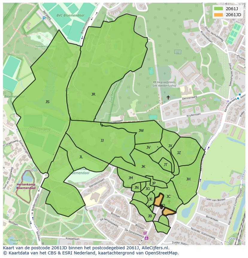 Afbeelding van het postcodegebied 2061 JD op de kaart.