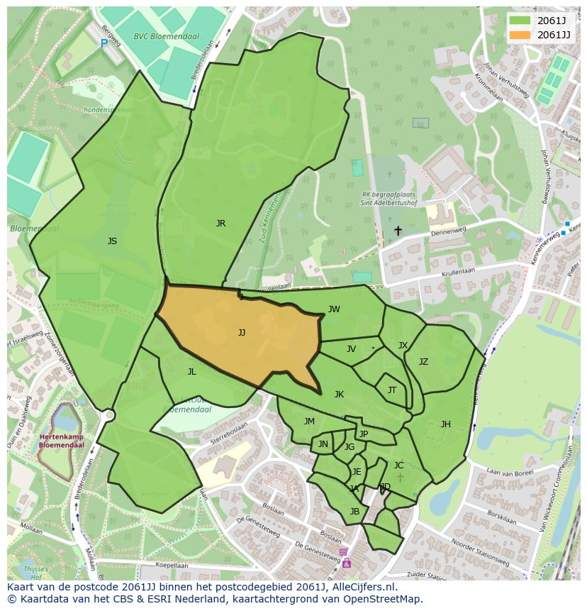 Afbeelding van het postcodegebied 2061 JJ op de kaart.
