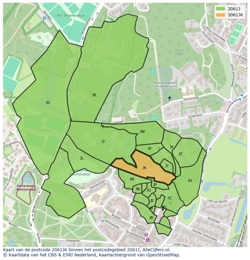 Afbeelding van het postcodegebied 2061 JK op de kaart.