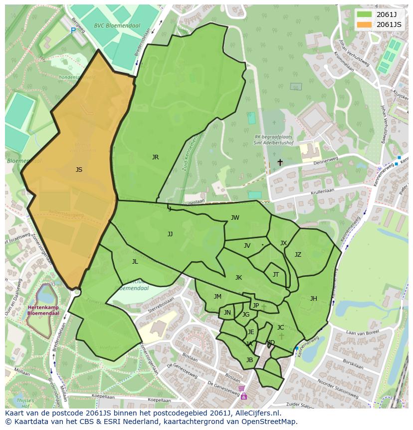 Afbeelding van het postcodegebied 2061 JS op de kaart.